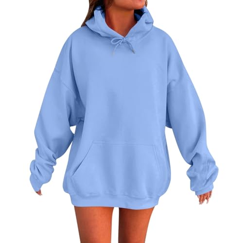 Generisch Hoodie Damen Oversize Pullover Sport Langarm Fleece Gefütterte Sweatshirt mit Kapuze Einfarbig Basic Kapuzenpullover,Oberteile Damen Herbst,Retro-Mode von Generisch