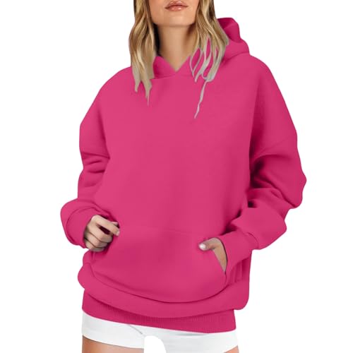 Generisch Hoodie Damen Oversize Pullover Sport Langarm Fleece Gefütterte Sweatshirt mit Kapuze Einfarbig Basic Kapuzenpullover,Women's Sweaters,Retro-Mode von Generisch