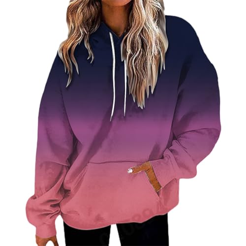 Generisch Hoodie Damen Oversize Pullover Sport Langarm Fleece Gefütterte Sweatshirt mit Kapuze Einfarbig Basic Kapuzenpullover Frauen Sweatshirt Hafen Vintage von Generisch