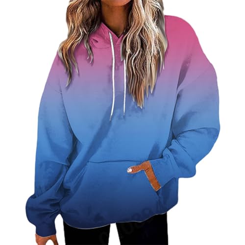 Generisch Hoodie Damen Oversize Pullover Sport Langarm Fleece Gefütterte Sweatshirt mit Kapuze Einfarbig Basic Kapuzenpullover Hoodie Damen Pink Schultern dünn von Generisch