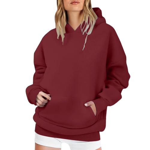 Generisch Hoodie Damen Oversize Pullover Sport Langarm Fleece Gefütterte Sweatshirt mit Kapuze Einfarbig Basic Kapuzenpullover Hoodie Jacke Damen Dynamische Orange von Generisch
