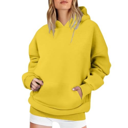Generisch Hoodie Damen Oversize Pullover Sport Langarm Fleece Gefütterte Sweatshirt mit Kapuze Einfarbig Basic Kapuzenpullover Hoodie Straße cool von Generisch