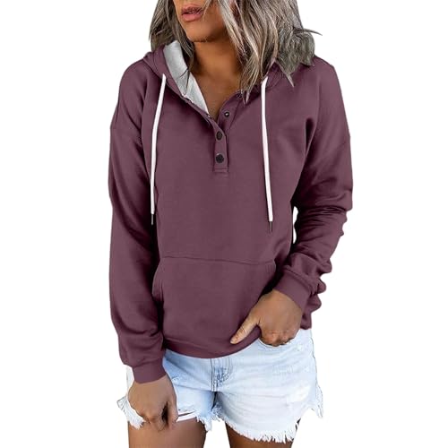 Generisch Hoodie Damen Oversize Pullover Sport Langarm Fleece Gefütterte Sweatshirt mit Kapuze Einfarbig Basic Kapuzenpullover Hoodie Vintage Damen Taschen praktisch von Generisch