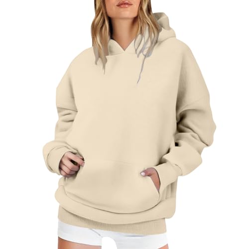Generisch Hoodie Damen Oversize Pullover Sport Langarm Fleece Gefütterte Sweatshirt mit Kapuze Einfarbig Basic Kapuzenpullover Pullover Winter Damen Dunkle Funktion von Generisch