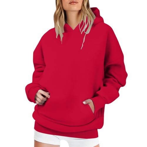 Generisch Hoodie Damen Oversize Pullover Sport Langarm Fleece Gefütterte Sweatshirt mit Kapuze Einfarbig Basic Kapuzenpullover Sweatshirts Damen Persönlichkeit drucken von Generisch