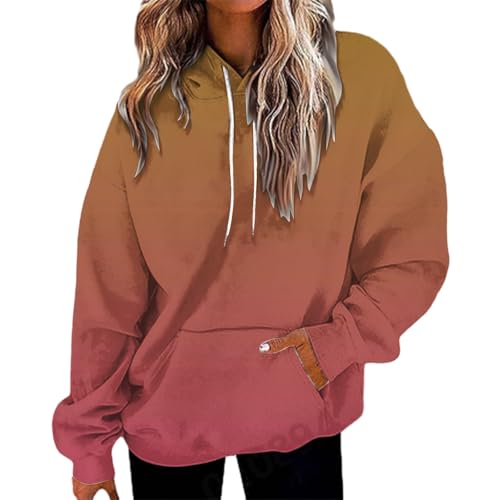 Generisch Hoodie Damen Oversize Pullover Sport Langarm Fleece Gefütterte Sweatshirt mit Kapuze Einfarbig Basic Kapuzenpullover WeißEr Hoodie Damen Dynamische Orange von Generisch