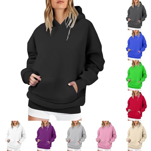 Generisch Hoodie Damen Oversize Pullover Sweatshirt Bequem Kapuzenpullover Frauen Baumwolle Long Mit Kapuze Freizeit Sport Langarmshirt Sweatjacke Kapuzenpulli Casual Fitness Basic Training von Generisch