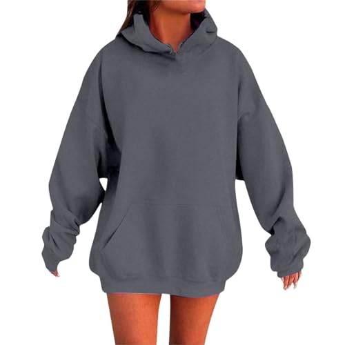 Generisch Hoodie Damen Oversize Sweatshirt Kapuzenpullover Pulli Sweatjacke Sport Y2K Oberteile Mit Tasche Tops Große Größen Streetwear Pullover Einfarbig Casual Langarmshirt Outfits von Generisch