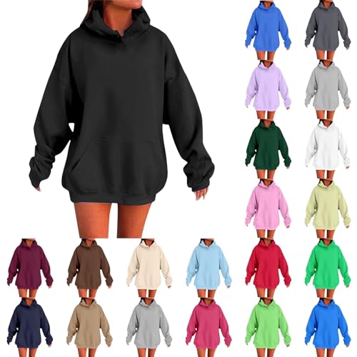 Generisch Hoodie Damen Oversize Sweatshirt Kapuzenpullover Pulli Sweatjacke Sport Y2K Oberteile Mit Tasche Tops Große Größen Streetwear Pullover Einfarbig Casual Langarmshirt Outfits von Generisch