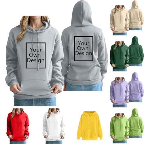 Generisch Hoodie Damen Personalisiert Kapuzenpullover mit Foto Bedrucken Lassen Lustige Hoody Herbst Pullover mit Kapuze Casual Kapuzenpulli Selbst Gestalten Pulli mit Aufdruck Streetwear Grau XXL von Generisch