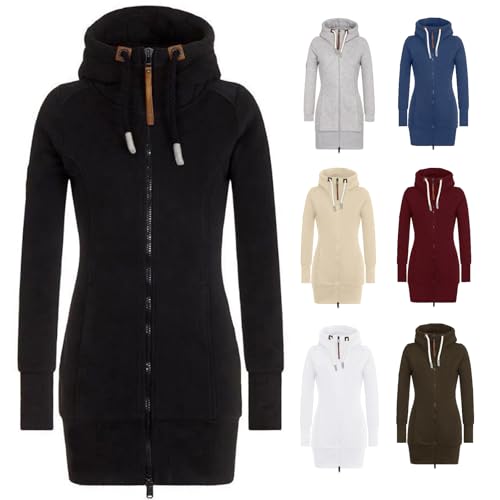 Generisch Hoodie Damen Sweatjacke 2024 Kapuzenjacke Herbst Winter Lang Sweatshirt Kapuzenpullover Mit Kapuze Oversize Pullover Reißverschluss Mantel von Generisch