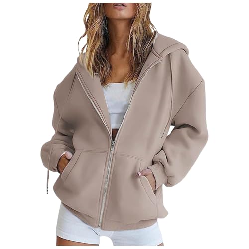 Generisch Hoodie Damen Sweatjacke 2024 Kapuzenjacke Herbst Winter Lang Sweatshirt Kapuzenpullover Mit Kapuze Reißverschluss Mantel Oversize Pullover von Generisch