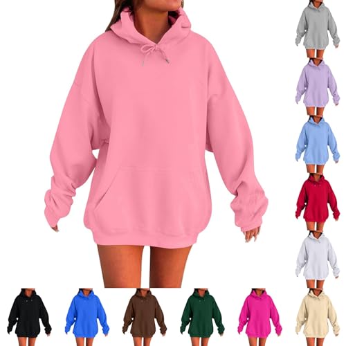 Generisch Hoodie Damen Sweatjacke 2025 Oversize Oberteile Casual Einfarbig Langarm Pullover mit Kapuze Warm Kapuzenpullover mit Taschen Herbst Sportjacke Frauen Langarm Sweatshirt Leichte Sportjacken von Generisch