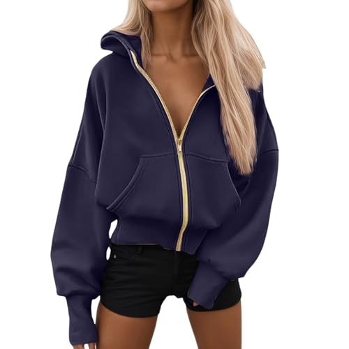 Generisch Hoodie Damen Sweatjacke Baumwoll Kapuzenjacke Herbst Lang Sweatshirt Kapuzenpullover Mit Kapuze Reißverschluss Mantel Oversize Pullover 2025, S-XL von Generisch