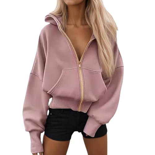 Generisch Hoodie Damen Sweatjacke Baumwoll Kapuzenjacke Herbst Lang Sweatshirt Kapuzenpullover Mit Kapuze Reißverschluss Mantel Oversize Pullover 2025, S-XL von Generisch