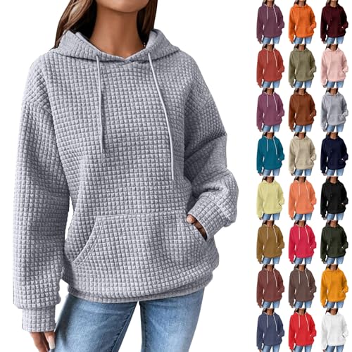 Generisch Hoodie Damen Sweatjacke Damen Waffel Pullover Kapuzenpullover Mit Taschen Herbst Strickpullover Winter Hoody Sweatshirt Baumwolle Strickpullover Freizeit Langarmshirt Warm Oberteile Outwear von Generisch