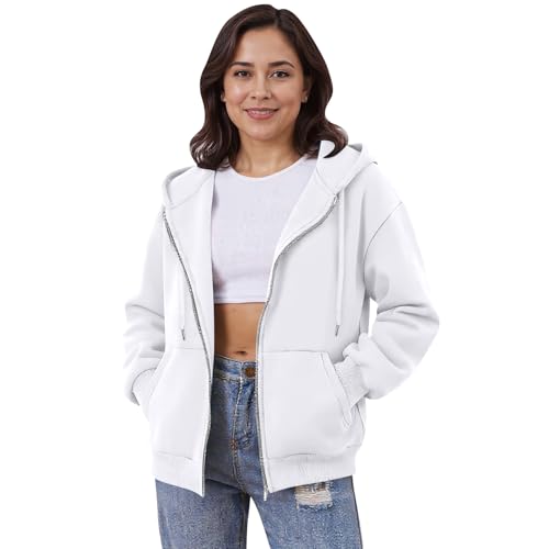 Generisch Hoodie Damen Sweatjacke Kapuzenjacke Herbst Winter Lang Sweatshirt Kapuzenpullover Mit Kapuze Reißverschluss Mantel Oversize Pullover 1#Weiß M von Generisch
