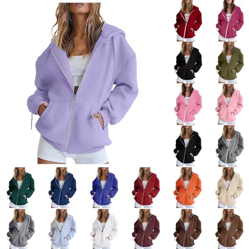 Generisch Hoodie Damen Sweatjacke Zipper Hoodie Oversize Kapuzenpullover Hoody Jacke mit Kapuze Y2K Sweatshirt Baumwoll Langarm Sport Kapuzenjacke Mit Reißverschluss Pullover Oberteile (001 Lila, XL) von Generisch