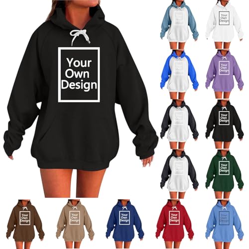 Generisch Hoodie Damen Warme Pullover Personalisiert mit Text & Bild Bedrucken Kapuzenpullover Einfarbige Sweatshirt mit Kapuze Winter Bekleidung Teenager Mädchen Basic Oberteil Elegant Schwarz XXL von Generisch