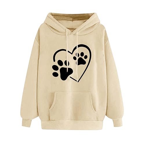 Generisch Hoodie Damen Winter Baumwolle Langarm Sweatshirt Mode Liebe Kapuzenpullover Warme Freizeit Pullover Frauen Hoody mit Kapuze Fashion Pulli Langarmshirts Die Discounter Khaki S von Generisch