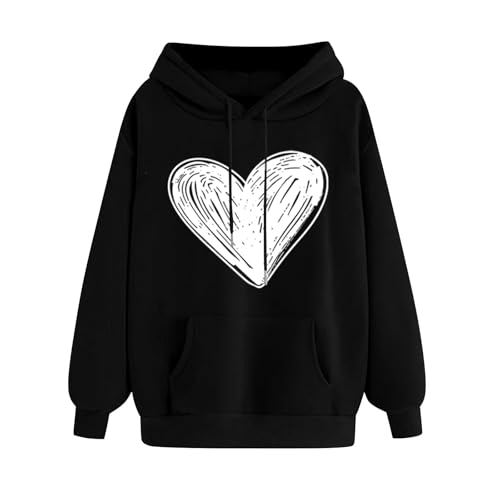 Generisch Hoodie Damen Winter Baumwolle Langarm Sweatshirt Mode Liebe Kapuzenpullover Warme Freizeit Pullover Frauen Hoody mit Kapuze Fashion Pulli Langarmshirts Gastgeschenke Geburtstag Schwarz XL von Generisch