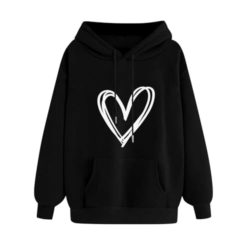 Generisch Hoodie Damen Winter Baumwolle Langarm Sweatshirt Mode Liebe Kapuzenpullover Warme Freizeit Pullover Frauen Hoody mit Kapuze Fashion Pulli Langarmshirts Wunschgutschein Schwarz M von Generisch