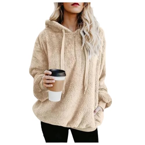Generisch Hoodie Damen Winter Fleece Kapuzenpullover Mit Reisverschluss Fleecepullover Damen Outdoor Teddyfleece Pullover Damen Mit Kapuze Winterpullover Warm Fleecepulli Langarm Warme Winterpulli von Generisch