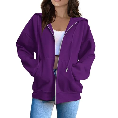 Generisch Hoodie Damen Y2K Sweatjacke Kapuzenjacke Zipper Sweatshirt Mit Kapuze Langarm Reißverschluss Kapuzenpullover Mantel Oversize Pullover Oberteile Sport Style Zipper Sweatshirtjacke S-3XL von Generisch