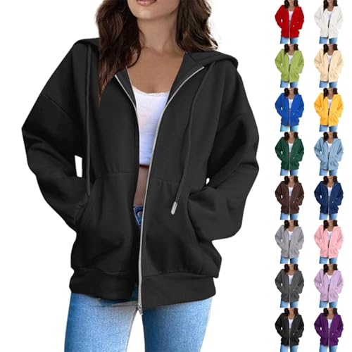 Generisch Hoodie Damen Y2K Sweatjacke Kapuzenjacke Zipper Sweatshirt Mit Kapuze Langarm Reißverschluss Kapuzenpullover Mantel Oversize Pullover Oberteile Sport Style Zipper Sweatshirtjacke S-3XL von Generisch