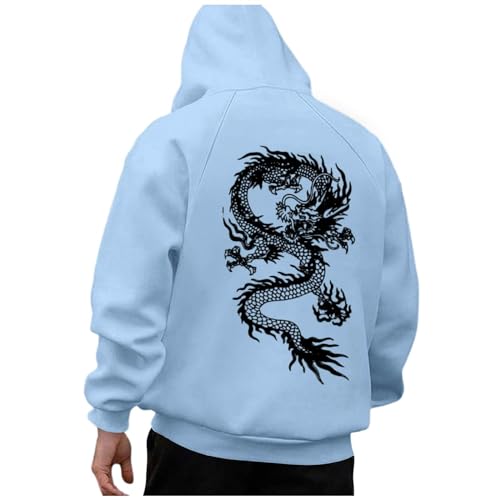 Generisch Hoodie Herren, Hoodie Herren Oversize Drachen Print Pullover Sweatshirt mit Kapuze Backprint Langarm Kapuzenpullover Hoody mit Kordelzug Tasche Männer Winter Casual Kapuzenpulli Hoodies von Generisch
