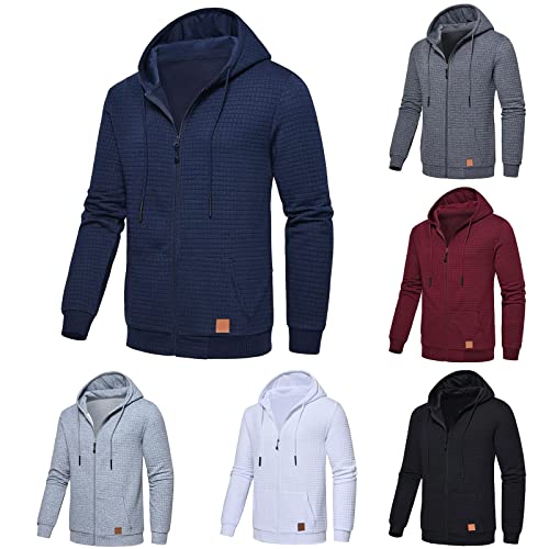 Generisch Hoodie Herren, Plaid Stoff Leichtes Reißverschluss Männer Sweatshirt Jacke Pullover Herren Zip Up Langarm Hoodie Mit Kapuze Mens Jacket Winter Baseballjacken Football Jacket (L, Blue) von Generisch