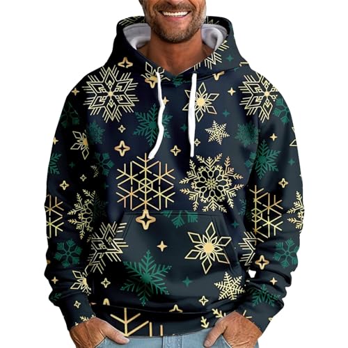 Generisch Hoodie Herren, Weihnachtspullover Herren Vintage Print Winter Langarm Kapuzenpullover Sweatshirt Pullover Lustig Männer Weihnachts Pullover Ugly Pulli Baggy Hoodie (3XL, Gold) von Generisch