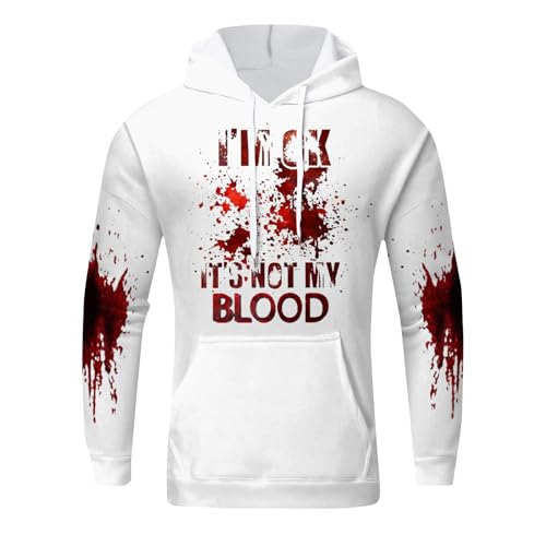 Generisch Hoodie Herren 4XL, Problem Gelöst Halloween Pullover Mit Kapuze Bloody Horror Sweatshirt Casual Blutspritzer Kapuzenpullover Shirts Entsetzen Blutig Oberteile Hoodies (M, White) von Generisch