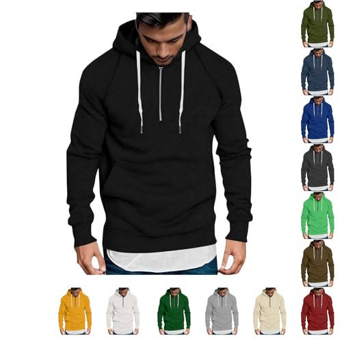 Generisch Hoodie Herren Einfarbige Langarmshirt Classic Sweatshirt mit Kapuze Longsleeve Tunnelzug Kapuzenpullover Weich Und Freizeit Pullover Half Zip Kapuzenshirt Schwarz 4XL von Generisch