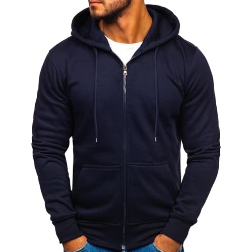 Generisch Hoodie Herren Fleece-Kapuzenpulli mit durchgehendem Reißverschluss Basic Kapuzenpullover Sweatjacke Hoody mit Kordel und Taschen Sport Style Casual Fitness Training Kapuzenjacke von Generisch