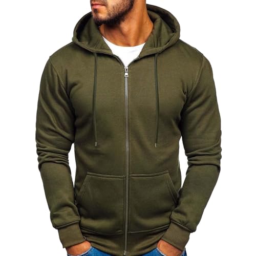 Hoodie Herren Fleece-Kapuzenpulli mit durchgehendem Reißverschluss Basic Kapuzenpullover Sweatjacke Hoody mit Kordel und Taschen Sport Style Casual Fitness Training Kapuzenjacke von Generisch