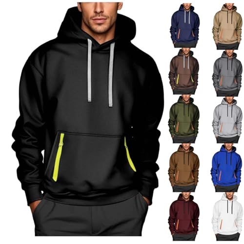 Generisch Hoodie Herren Herbst Langarmshirt Einfarbige Sweatshirt mit Kapuze Klassische Pullover Freizeit Kapuzenpullover Bequeme Longsleeve Classic Sweater Weich Oberteile Schwarz XL von Generisch