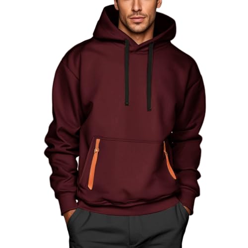 Generisch Hoodie Herren Kapuzenjacke Sweatshirt Kapuzenpullover Hoody mit Kapuze Kleidung Männer Pullover Baumwolle Sweatjacke Kapuzenshirt Mode Activewear Bordeauxrot L von Generisch