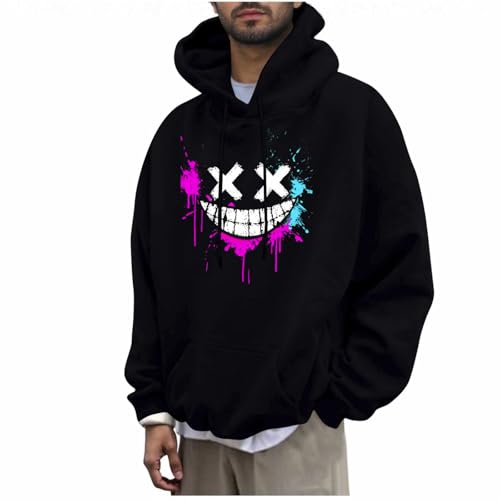 Generisch Hoodie Herren Kapuzenpullover Winter Sweatshirt Kapuze Streetwear Bedrucken Baggy Hoody Warm Pullover Hoodies Tasche Komfort Herrenpullover Langarmshirt Winterpullover Schwarz XL von Generisch