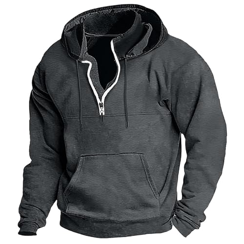 Generisch Hoodie Herren Mit 1/4 Reißverschluss - Kapuzenpullover Herren Mit Kängurutaschen Langarm Sweatjacke Mit Kordelzug Kapuzenjacke Strick Sweatshirt Jacke Einfarbig Streetwear Casual Oberteil von Generisch