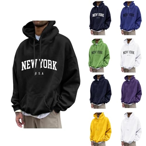 Generisch Hoodie Herren Oversize, New York Druck Lustige Pullover Loose Fit Y2K Hoodie Baggy Herbst Kapuzenpullover Hip Pop Streetwear Hoodie Langarm Sweatshirt Mit Tasche Pullover (M, Black) von Generisch