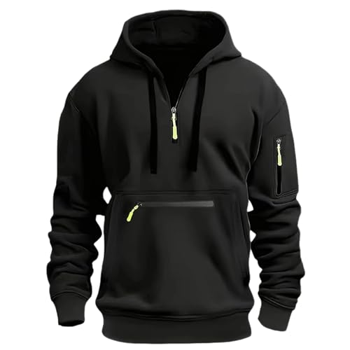 Generisch Hoodie Herren Oversize Mit Halb Zip Winter Sweatshirt Herren Mit Kapuze ReißVerschluss Langarmshirt Locker Casual Kapuzenpullover Multi Taschen Hoody Personalisierte Pulli Basic Pullover von Generisch