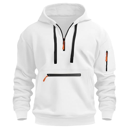 Generisch Hoodie Herren Oversize Mit Halb Zip Winter Sweatshirt Herren Mit Kapuze ReißVerschluss Langarmshirt Locker Casual Kapuzenpullover Multi Taschen Hoody Personalisierte Pulli Basic Pullover von Generisch