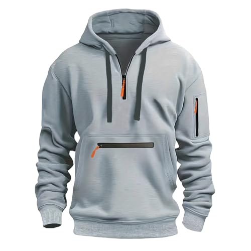 Generisch Hoodie Herren Oversize mit Halb Zip Warm Luftig Winter Sweatshirt Herren mit Kapuze Wasserdichter Reißverschluss Langarmshirt Locker Casual Kapuzenpullover Multi Taschen Hoody von Generisch