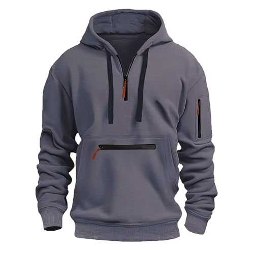 Generisch Hoodie Herren Oversize mit Halb Zip Warm Luftig Winter Sweatshirt Herren mit Kapuze Wasserdichter Reißverschluss Langarmshirt Locker Casual Kapuzenpullover Multi Taschen Hoody von Generisch