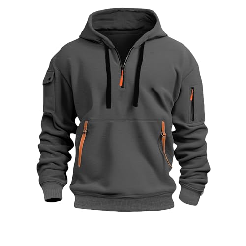 Generisch Hoodie Herren Oversize mit Halb Zip Warm Luftig Winter Sweatshirt Herren mit Kapuze Wasserdichter Reißverschluss Langarmshirt Locker Casual Kapuzenpullover Multi Taschen Hoody von Generisch