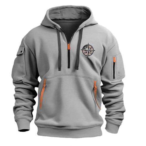 Generisch Hoodie Herren Oversize mit Halb Zip Warm Luftig Winter Sweatshirt Herren mit Kapuze Wasserdichter Reißverschluss Langarmshirt Locker Casual Kapuzenpullover Multi Taschen Hoody von Generisch