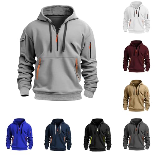 Generisch Hoodie Herren Oversize mit Halb Zip Warm Luftig Winter Sweatshirt Männer mit Kapuze Reißverschluss Pullover Langarmshirt Locker Casual Kapuzenpullover Multi Taschen Hoody von Generisch
