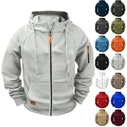 Generisch Hoodie Herren Reißverschluss Hoodie Herren Reißverschluss Kapuzenjacke Sweatjacke Zip Sweater Casual Arbeitspullover Mit Taschen Und Reißverschluss-Armablage Grey XXL von Generisch