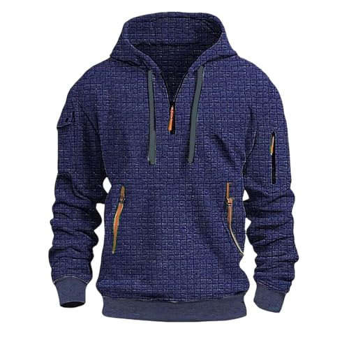 Generisch Hoodie Herren Reißverschluss Schwarz Sweatshirt Herren Baumwolle Langarm Halfzip Kapuzenpullover Waffelstrick Kapuzenpulli Mit Ärmeltasche Pullover Casual Kapuzenmantel Slim Fit Sweater von Generisch